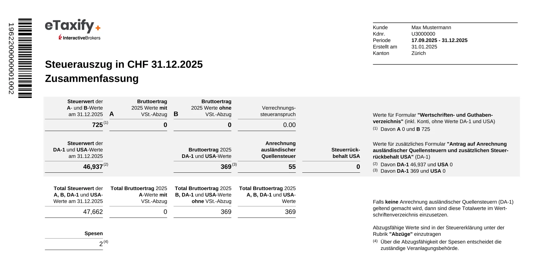 Vorschau eSteuerauszug Dokument