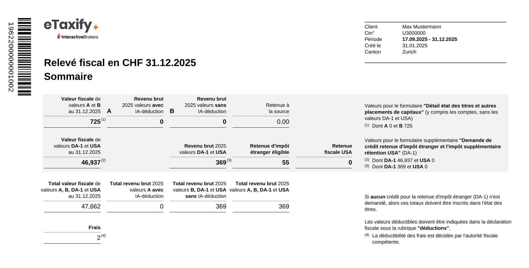 Aperçu du document eRelevé fiscal suisse