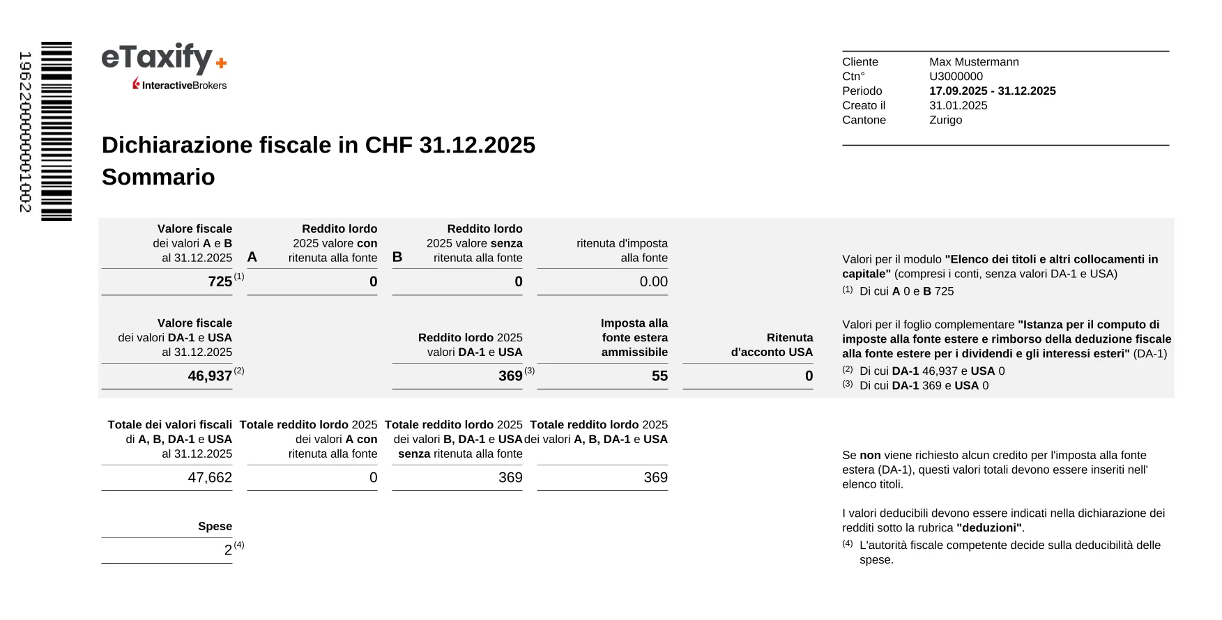 Anteprima del documento eEstratto fiscale svizzero