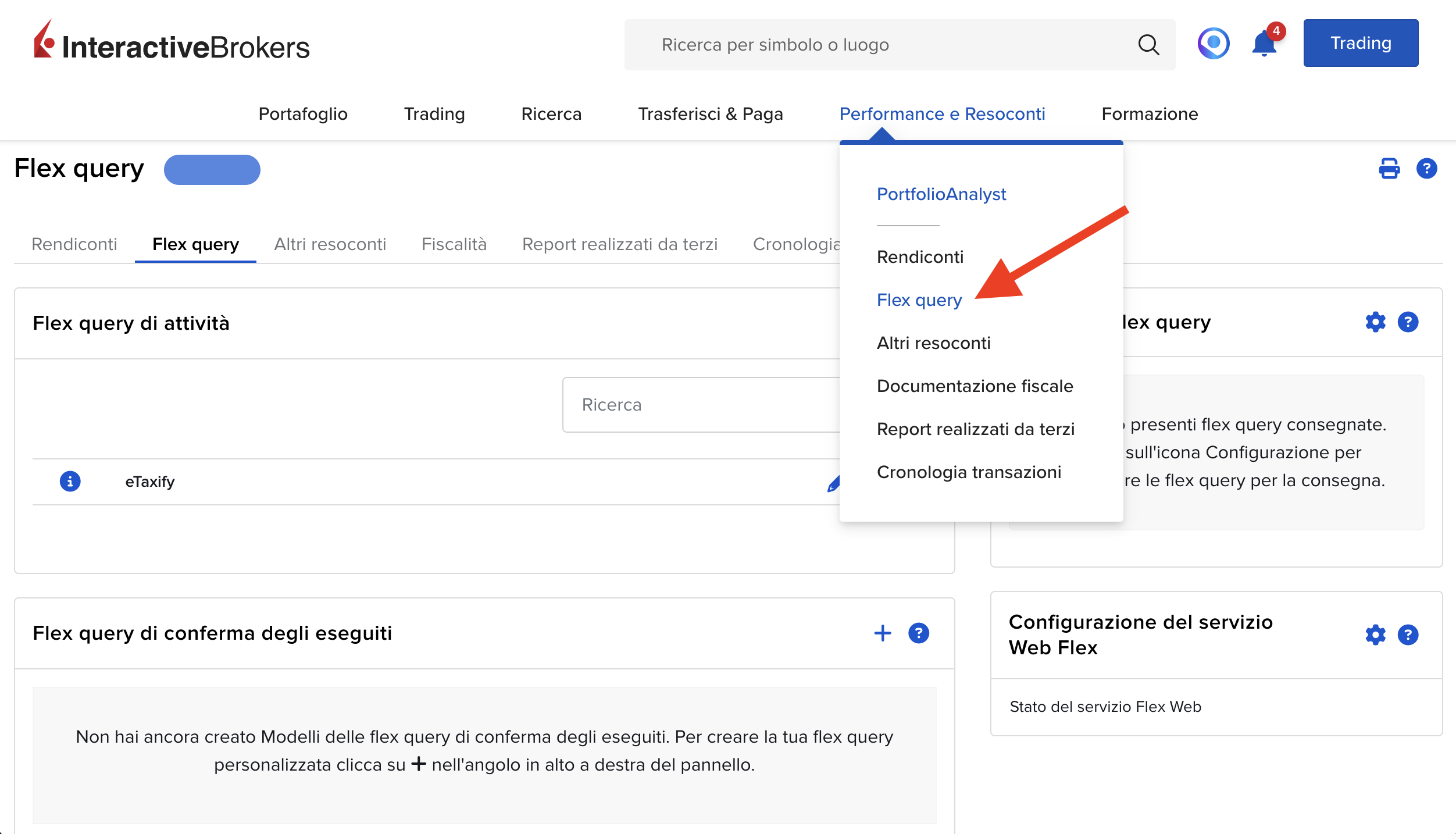 Passo 1: Aprire le Flex Queries